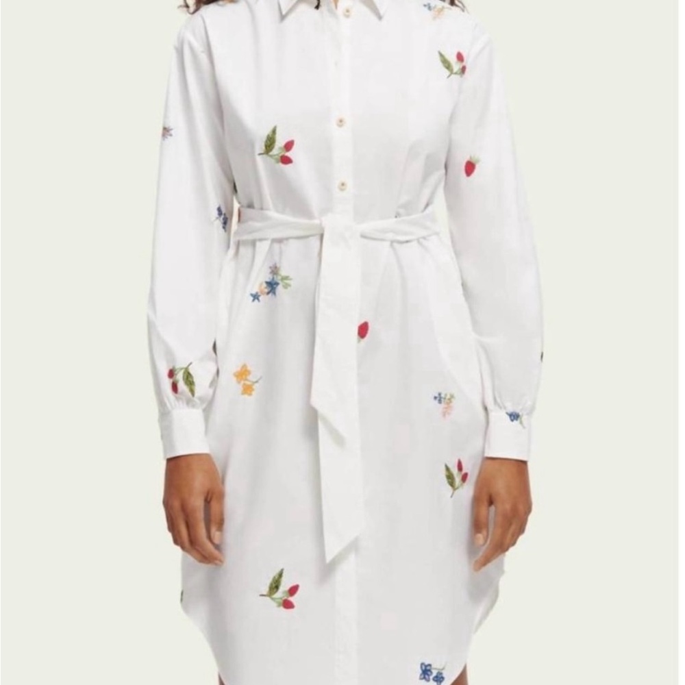 Scotch & Soda Floral Embroidered White Shirt Dress